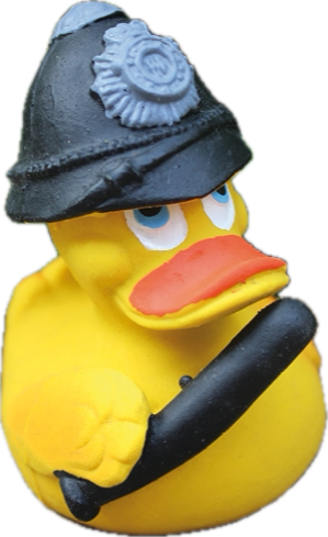 Ente als Polizei mit Knüppel