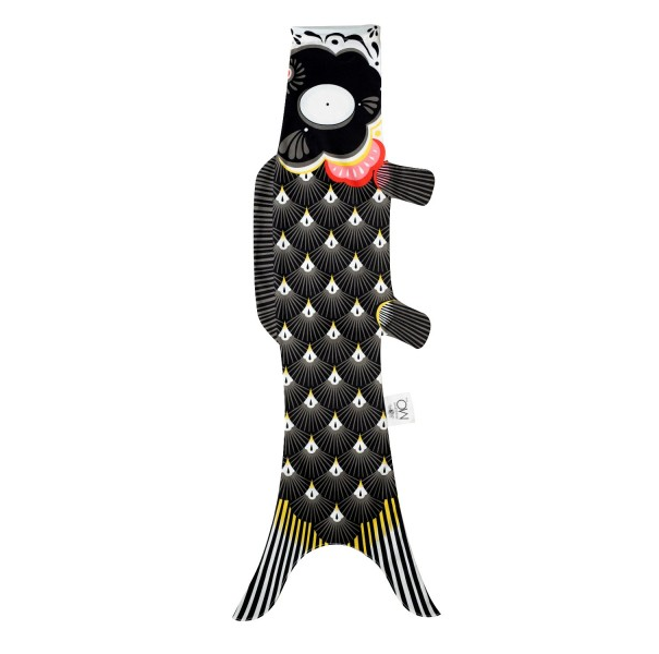 dekorativer koikarpfen schwarz mit gelb weissen mustern